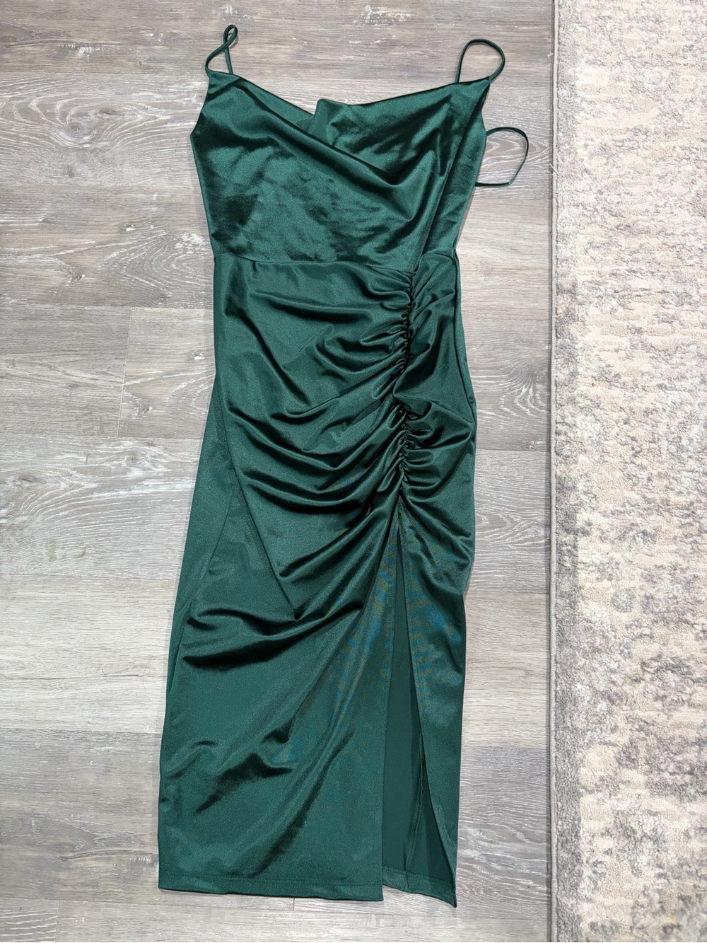 Windsor Emerald Green Satin Ruched Midi Dress